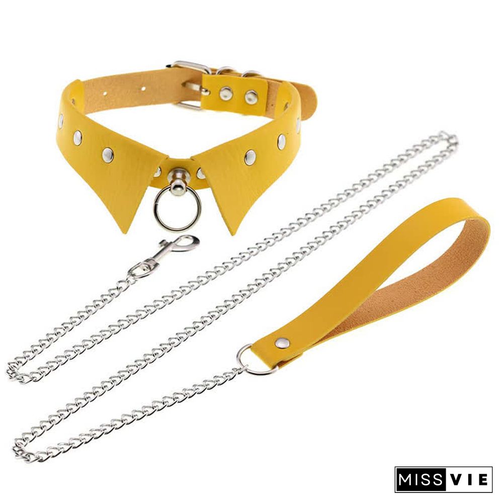 Punk Collar Design Leather Chocker With Hauling Chain