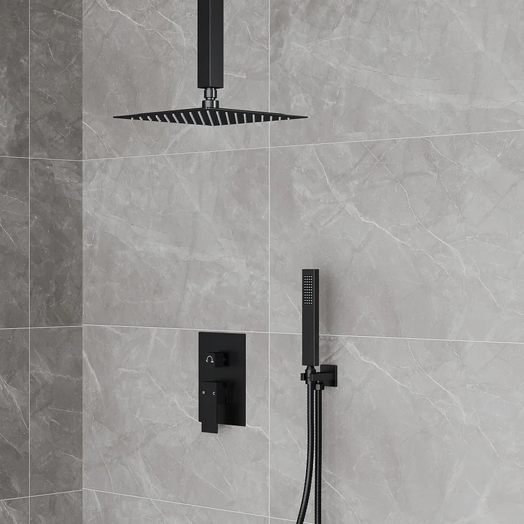 SFS1001-BK10 EVERSTEIN Shower System Set Shower Faucet: Rainfall Shower Fixtures Combo with Rain Shower Head and Handheld Spray Matte Black Bathroom Complete Shower Trim Kit with Thermostatic Valve