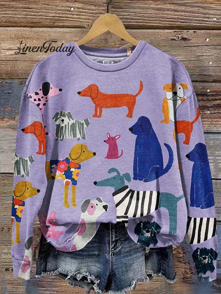 Funny Dog Art Print Casual Sweatshirt Multicolor / S