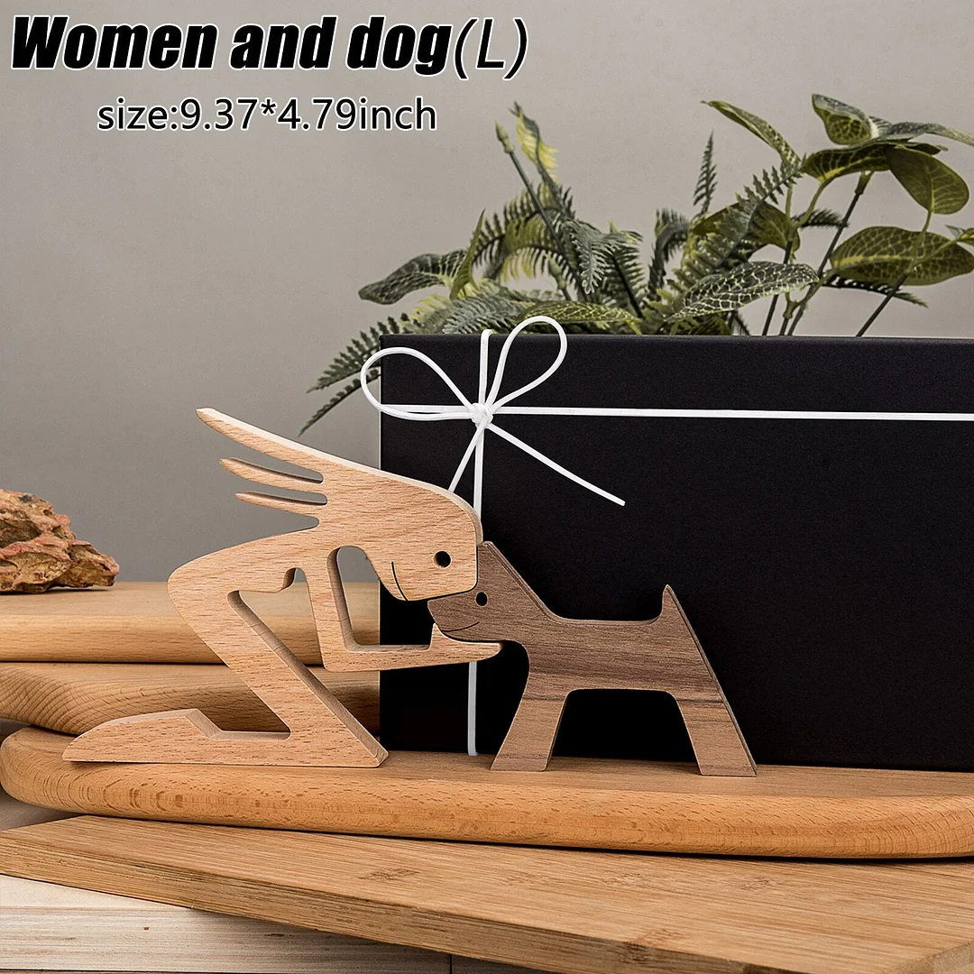 Puppy Family Wood Dog Carving Ornament Wood Dog Craft Figurine Desktop Table Ornament Home Decoration For Dog Pet Lover Gifts