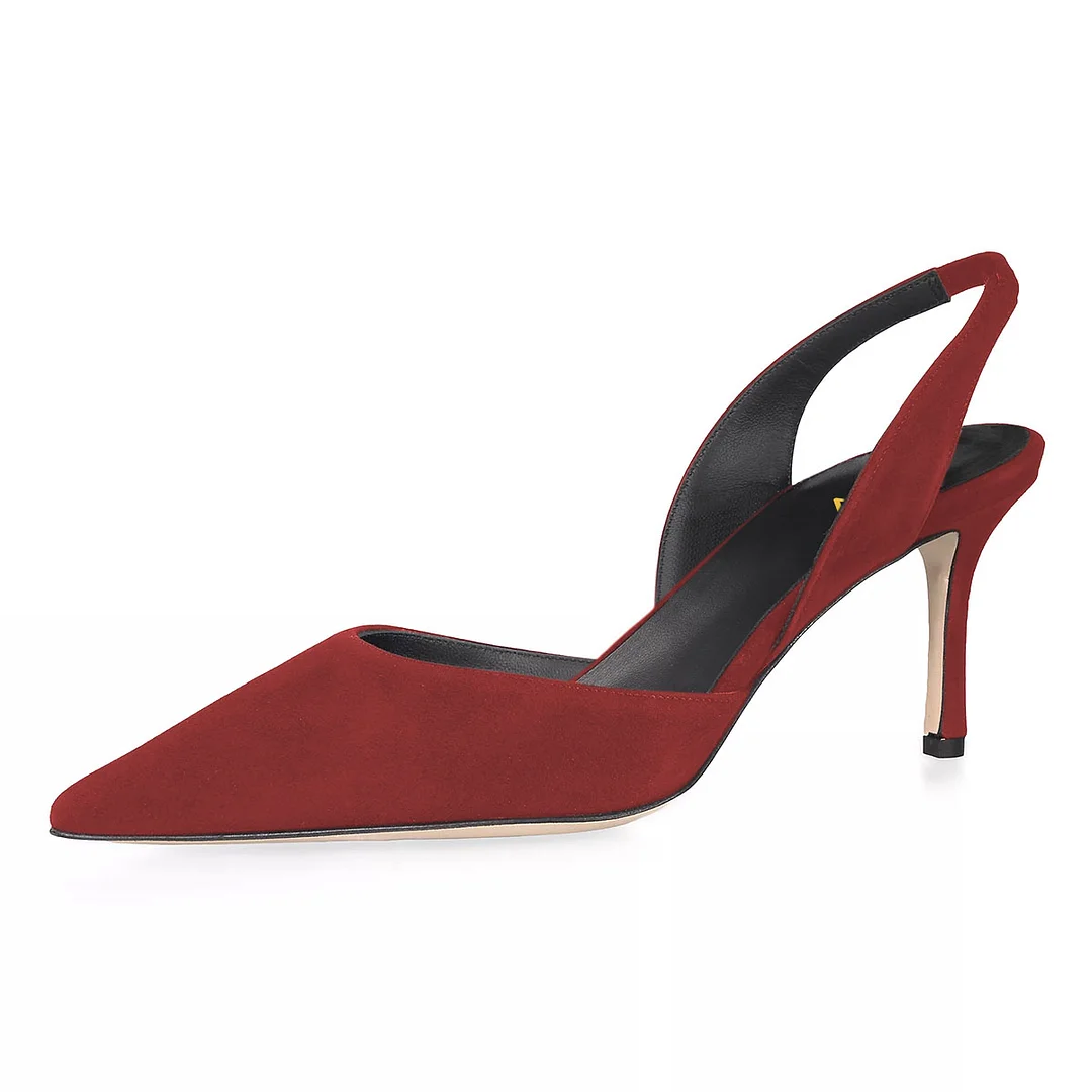 Burgundy Vegan Suede Stiletto Heel Pointed Toe Slingback Pumps