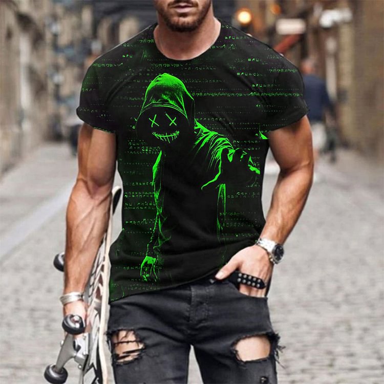 *Environmental Green Hacker Print Short Sleeve T-shirt