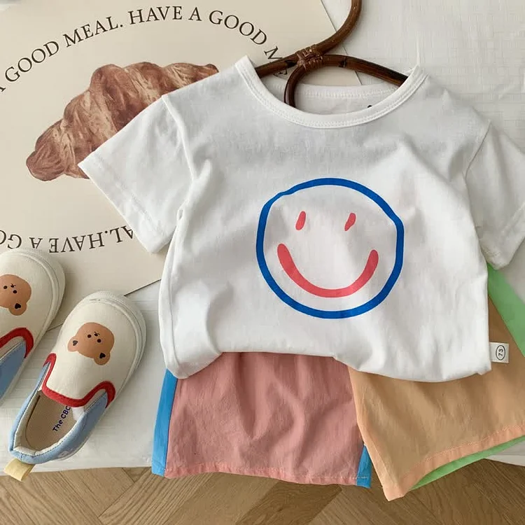 Baby Toddler Smiley Tee and Splicing Shorts Set