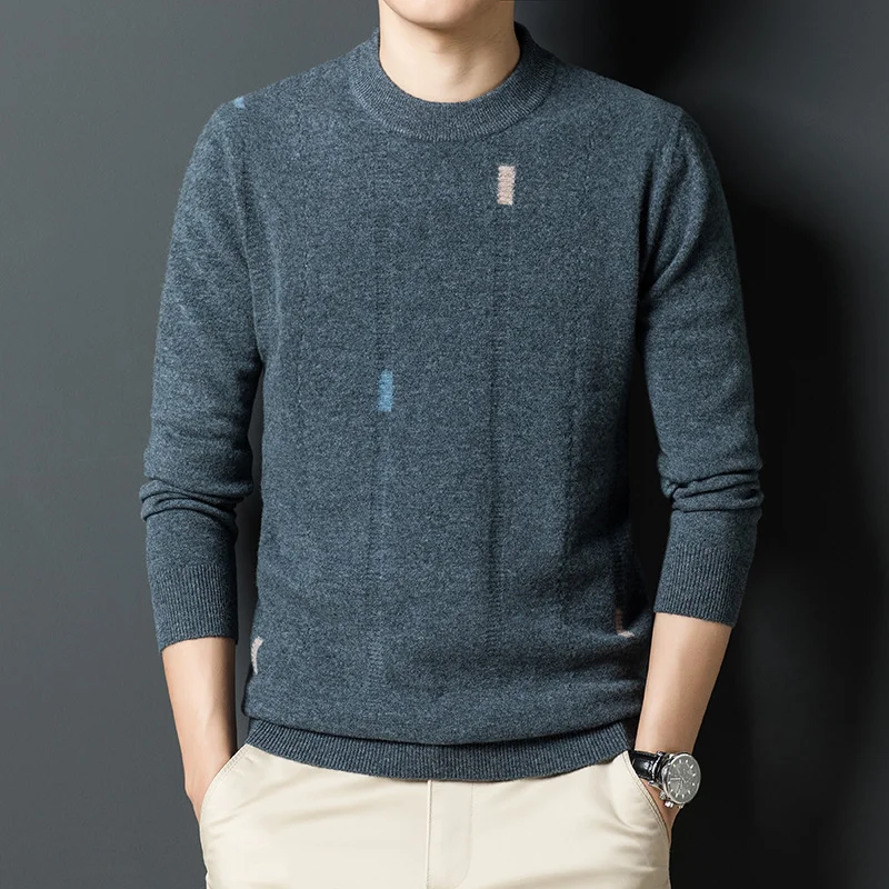 Round Neck Color Blocks Wool Sweater REAL SILK LIFE