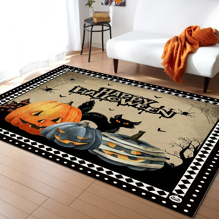 Halloween Horror Pumpkin Black Cat Bat Carpet for Living Room Home Decoration Bedroom Bedside Foot Pad Kitchen Floor Mat