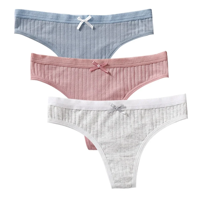 Women's Cotton G-String Thong Sexy Panties For Women String Briefs Underwear Intimate Lingerie Ladies T-Back Low-Rise 3 Pcs/Set