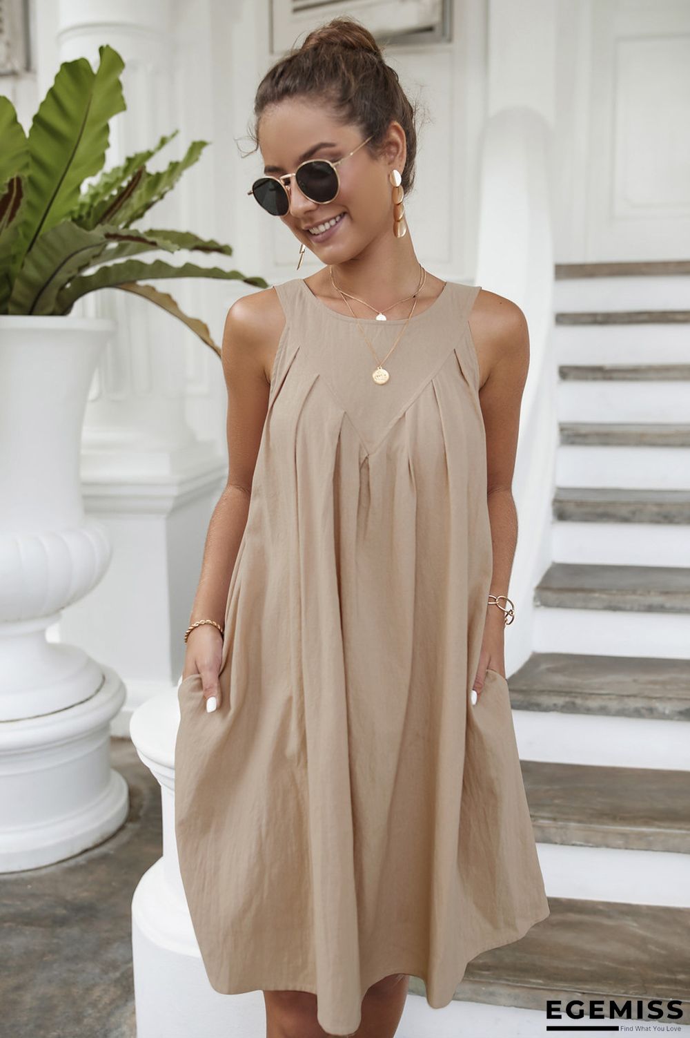 Casual Neck Pleated Dress | EGEMISS