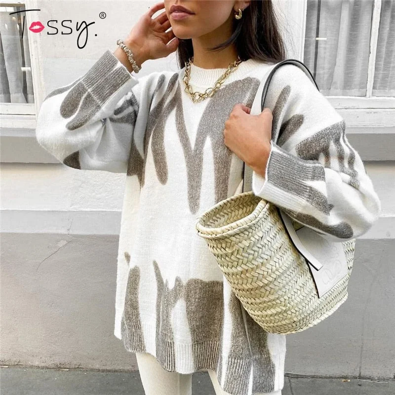 Tossy New Tie-Dye Knit Women's Oversize Sweater Pullovers Long Sleeve Y2k Casual 2021 Winter Streetwear Loose Pull Femme Jumper