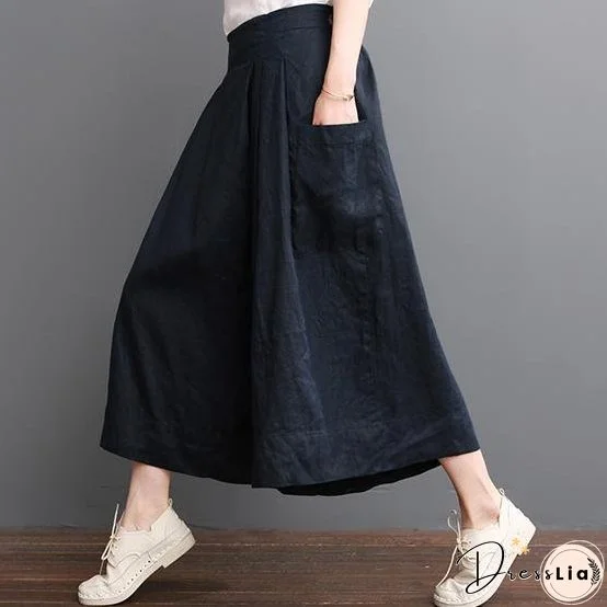 Navy linen pants summer crop wide leg pants