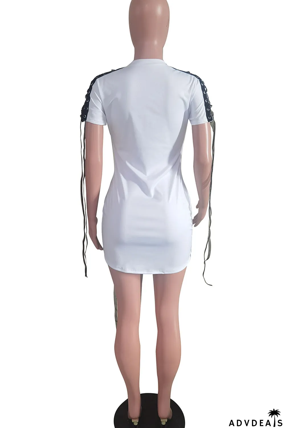 White Casual Street Solid Bandage Patchwork O Neck T-shirt Dress Dresses