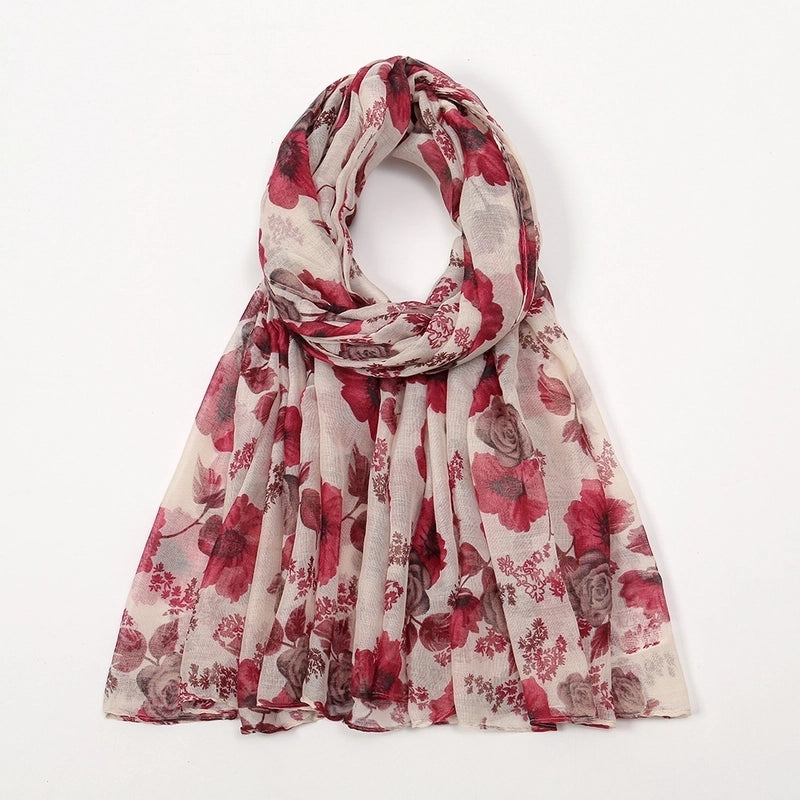 Women’s Retro Lady Printing Rose Rayon Polyester Printing And Dyeing Printing Dyeing Scarf Shawl Hijab