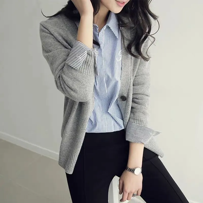 Uveng Uveng Net Red Knitting Cardigan Coat Large Size Korean Version Loose Thin Autumn All-Match Temperament V Collar Lazy Wind