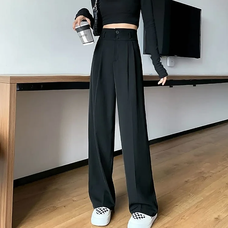 drape Wide Legs Trousers High Waist Black Suit Pants