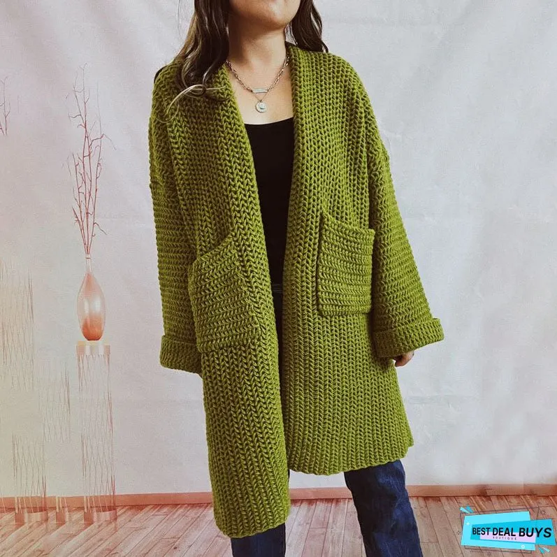 Casual Solid Colour Knitted Cardigan