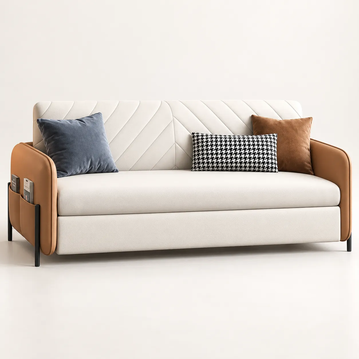 198 Two-Tone Sofa Bed - Ivory and Tan - White studio product view