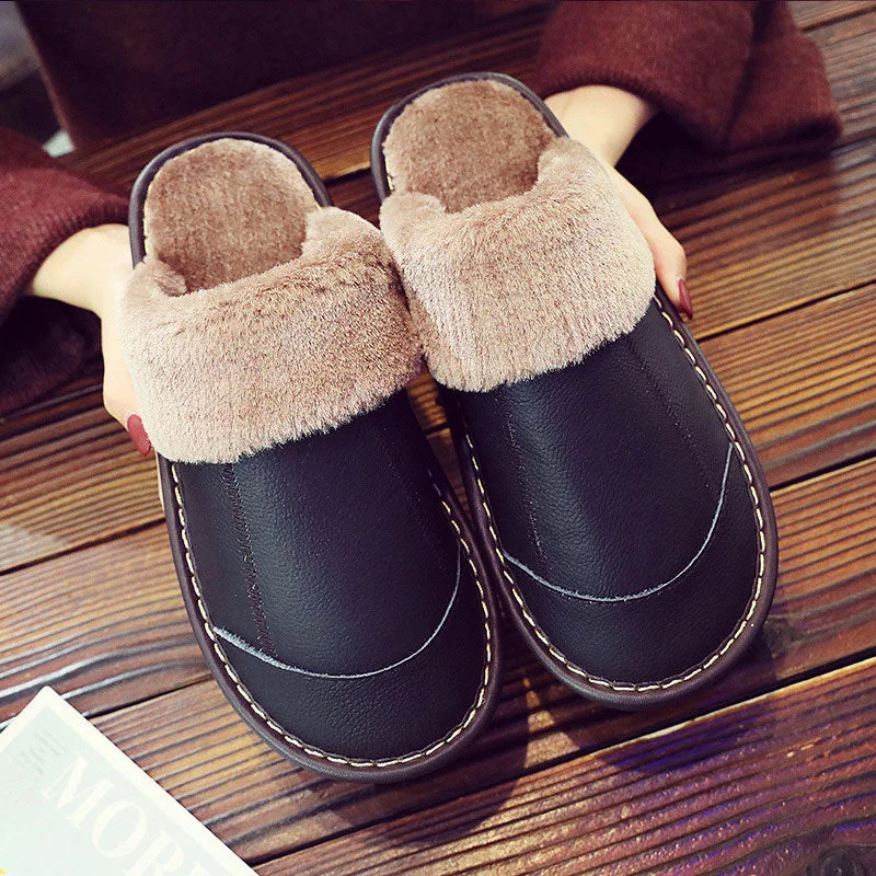 Female Slippers Genuine Leather Women's Slippers for Home Soft Velvet Plush Slippers Indoor Comfy Waterproof  Shoes Woman