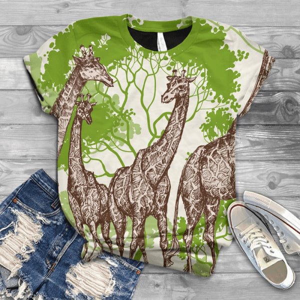 Christmas Giraffe Print Casual Trend T-Shirt