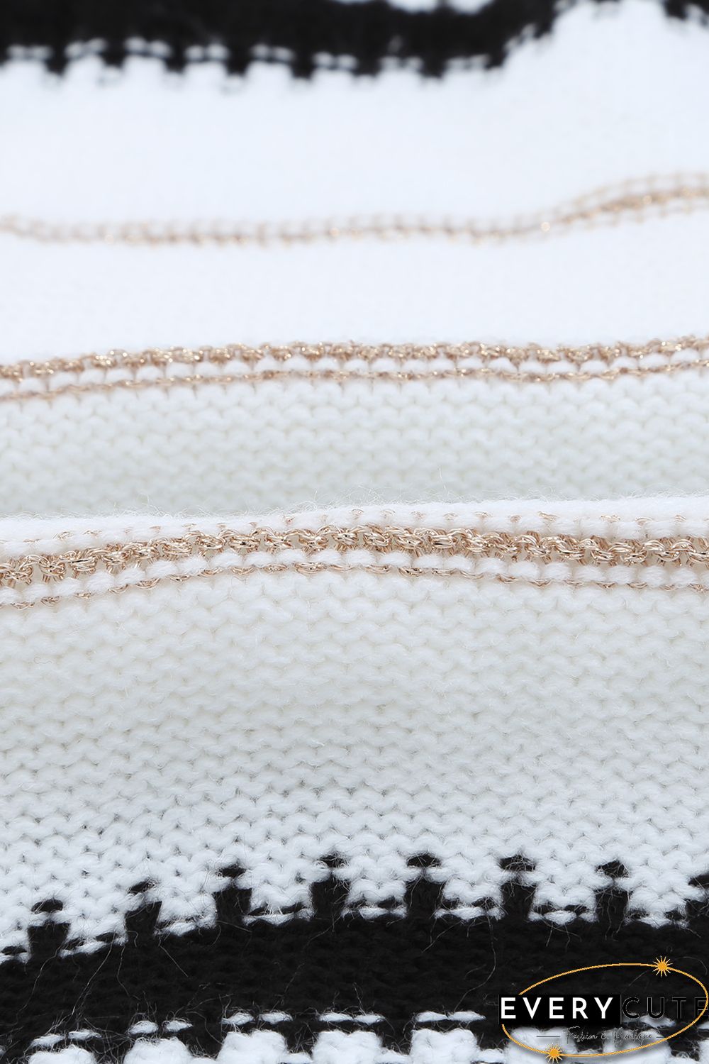 White V Neck Stripes Colorblock Button Cardigan