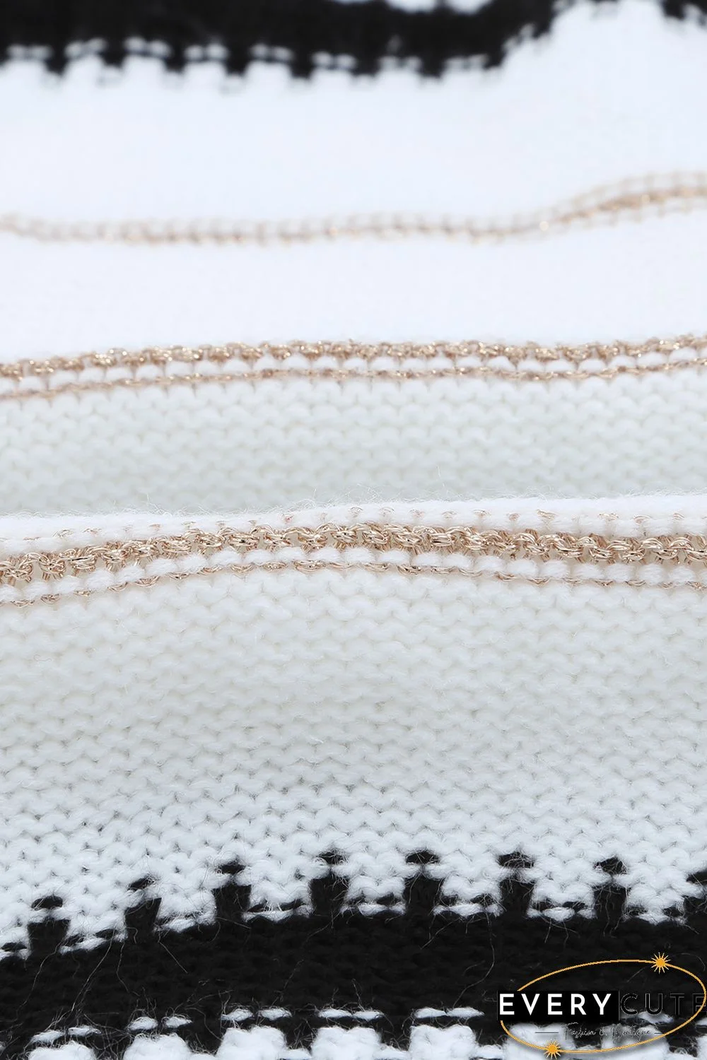 White V Neck Stripes Colorblock Button Cardigan