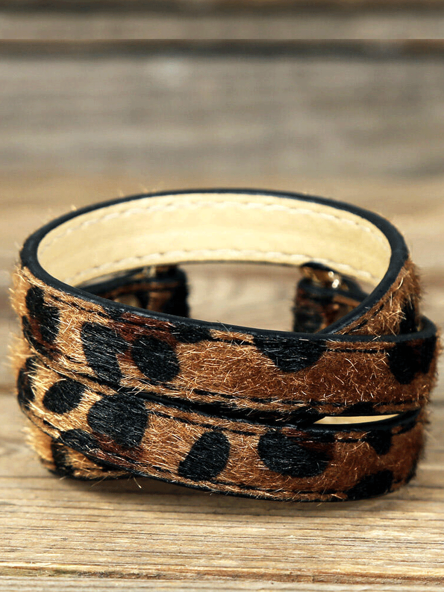 Leopard Printed Adjustable Wide Leather Bracelet