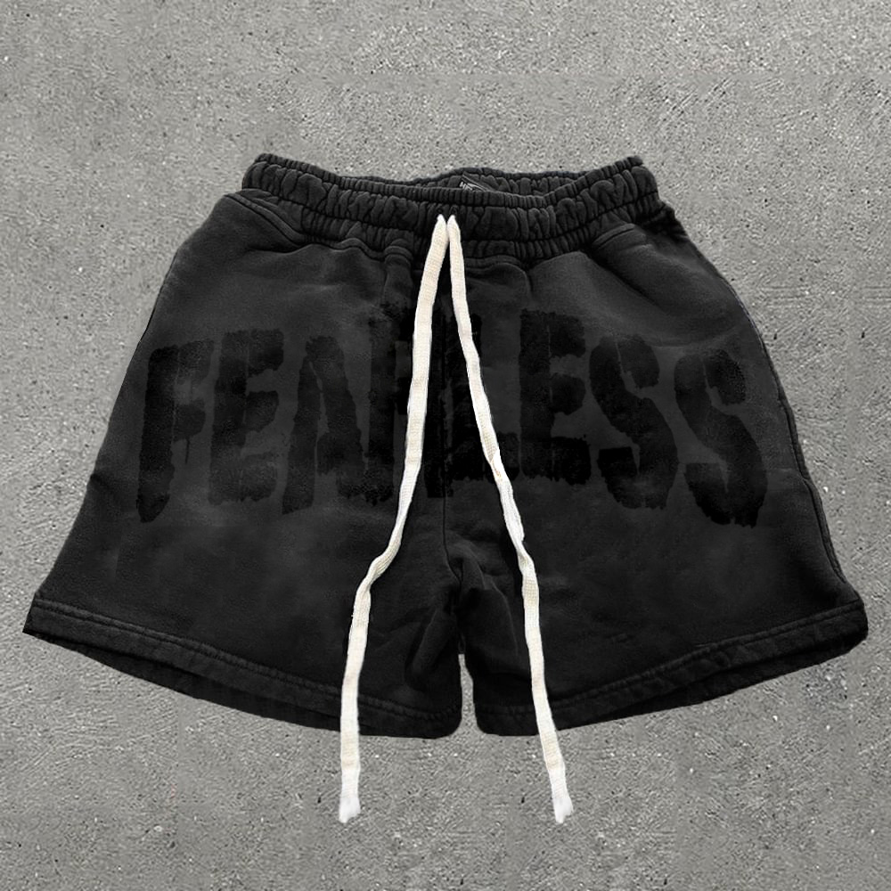 Retro Fearless Print Drawstring Shorts - Sopula｜Premium Graphic Tees & Graphic Clothing