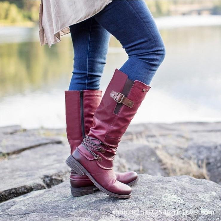 High Barrel Low Heel Knight Martin Leather Boots