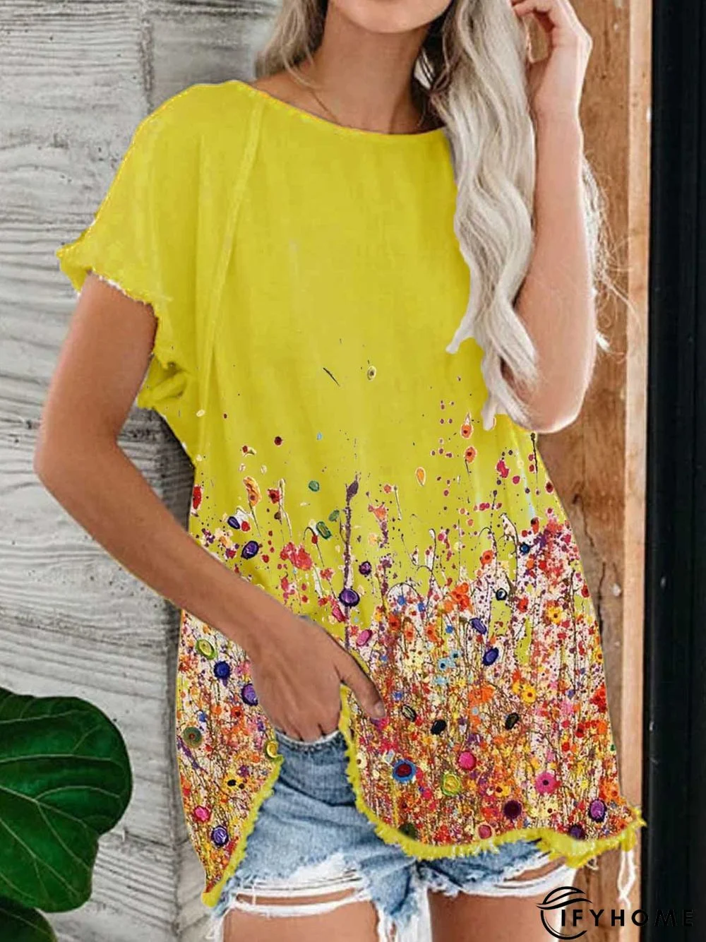 Casual Patchwork Cotton Round Neck T-shirt | IFYHOME