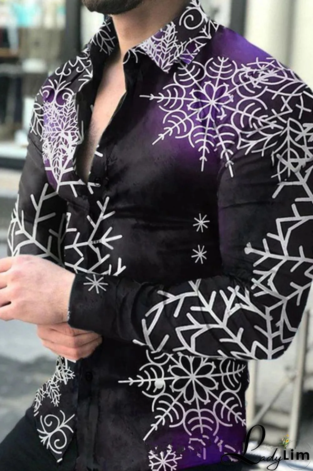 White Fashion Print Split Joint Buckle Turndown Collar Tops