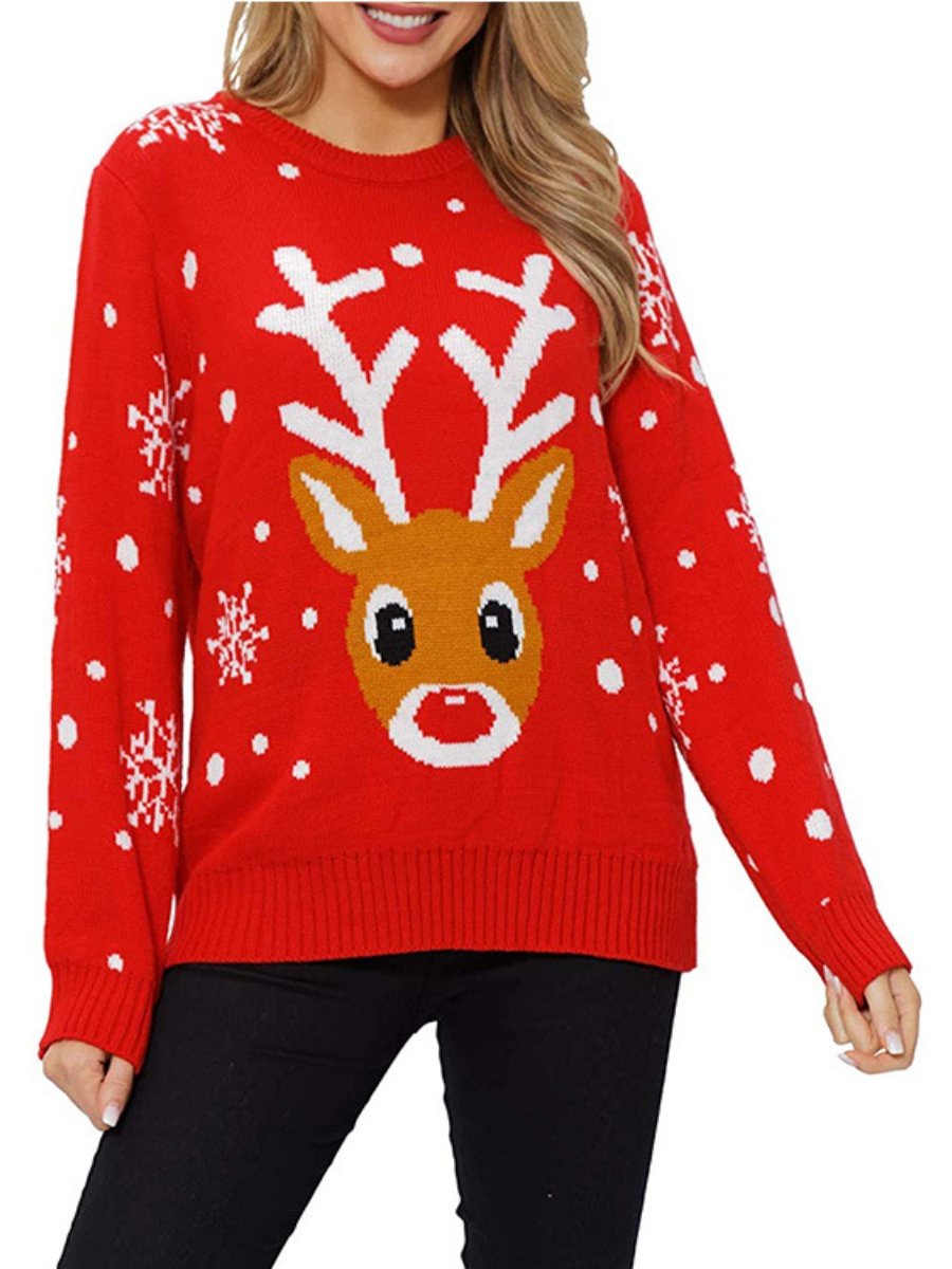 Christmas Sweaters Reindeer Jacquard Round Neck Casual Pullover Knitted Sweaters