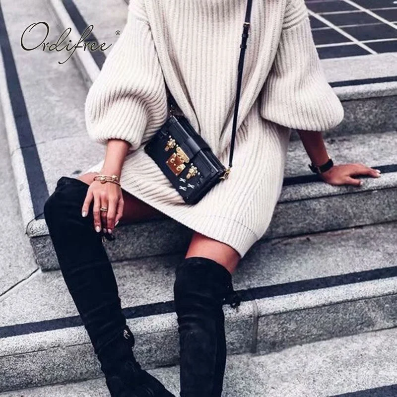 Ordifree 2020 Autumn Winter Oversized Women Turtleneck Sweaters Knitted Pullovers Loose Thick Warm Long Knitted Sweater Jumper