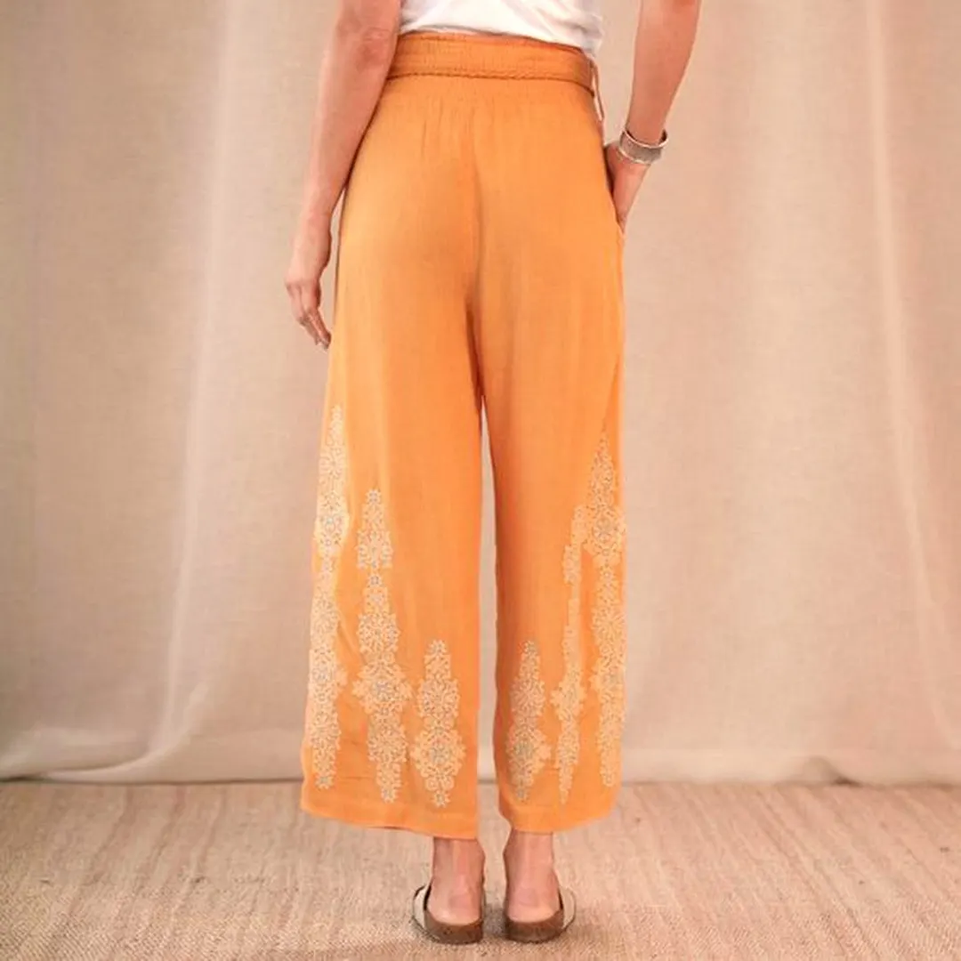 Orange Elastic Straight Casual Pants