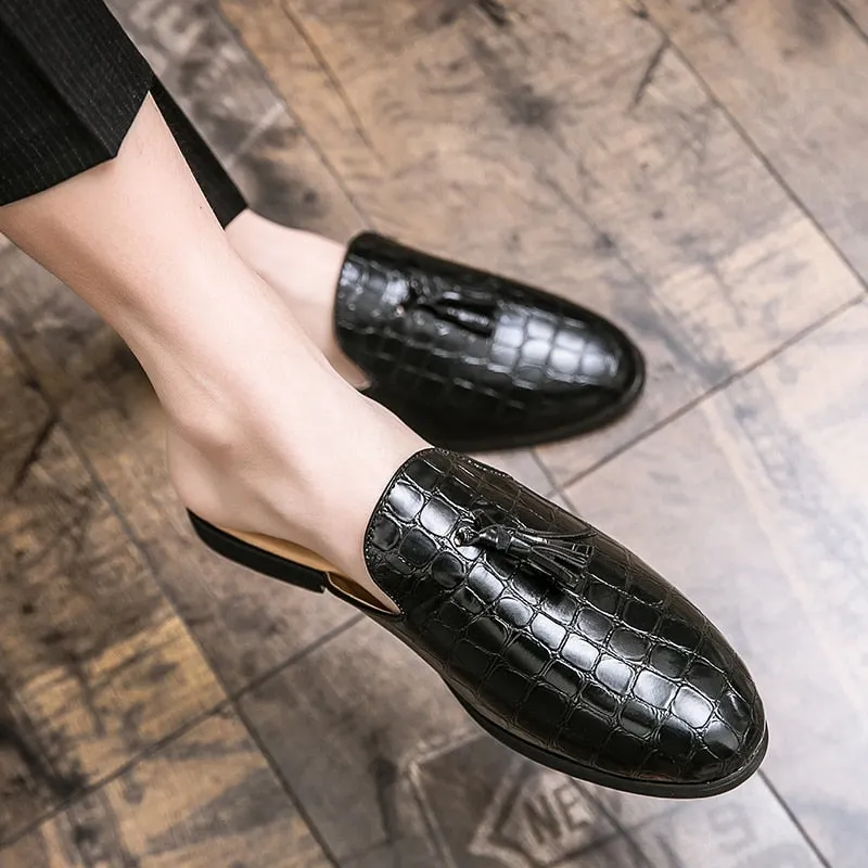 Mules Black Patent Leather Crocodile Men Half Shoes For Man Fashion Designer Shoes Men's Luxury Zapatillas Hombre Casual Slip On