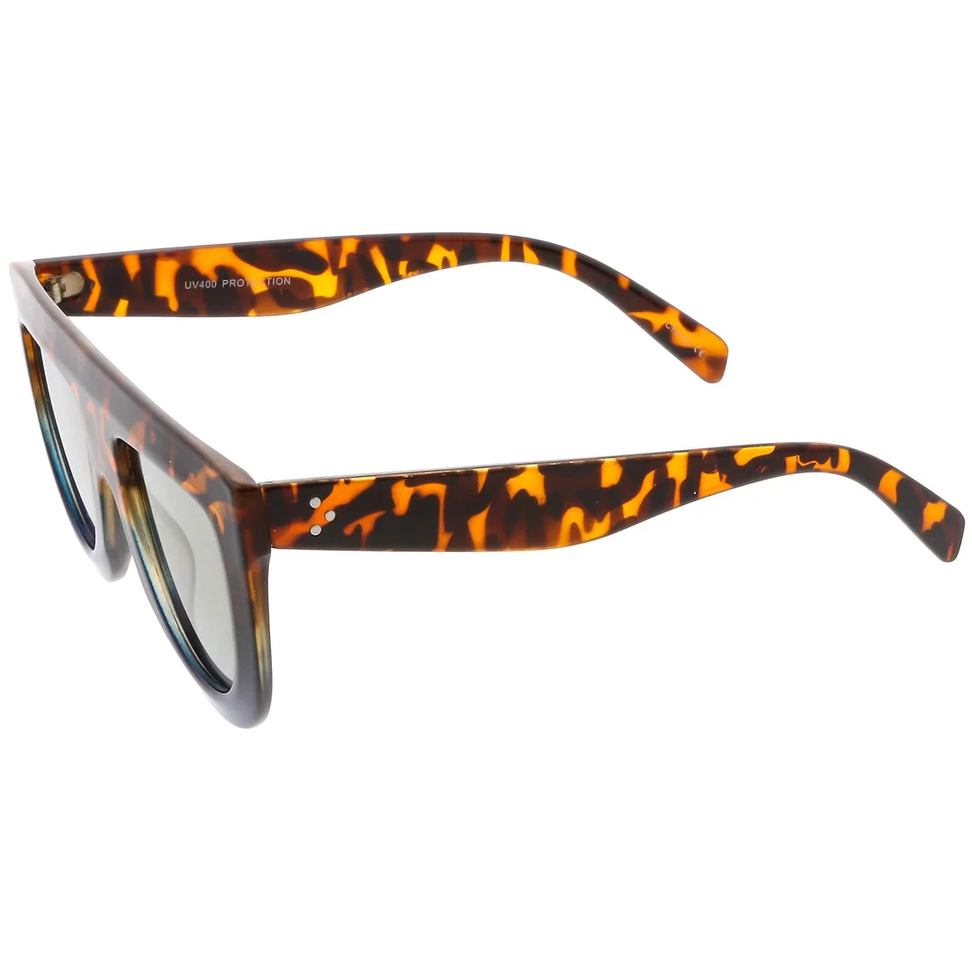 Oversize Chunky Wide Arms Colored Mirrror Flat Lens Flat Top glasses 51mm