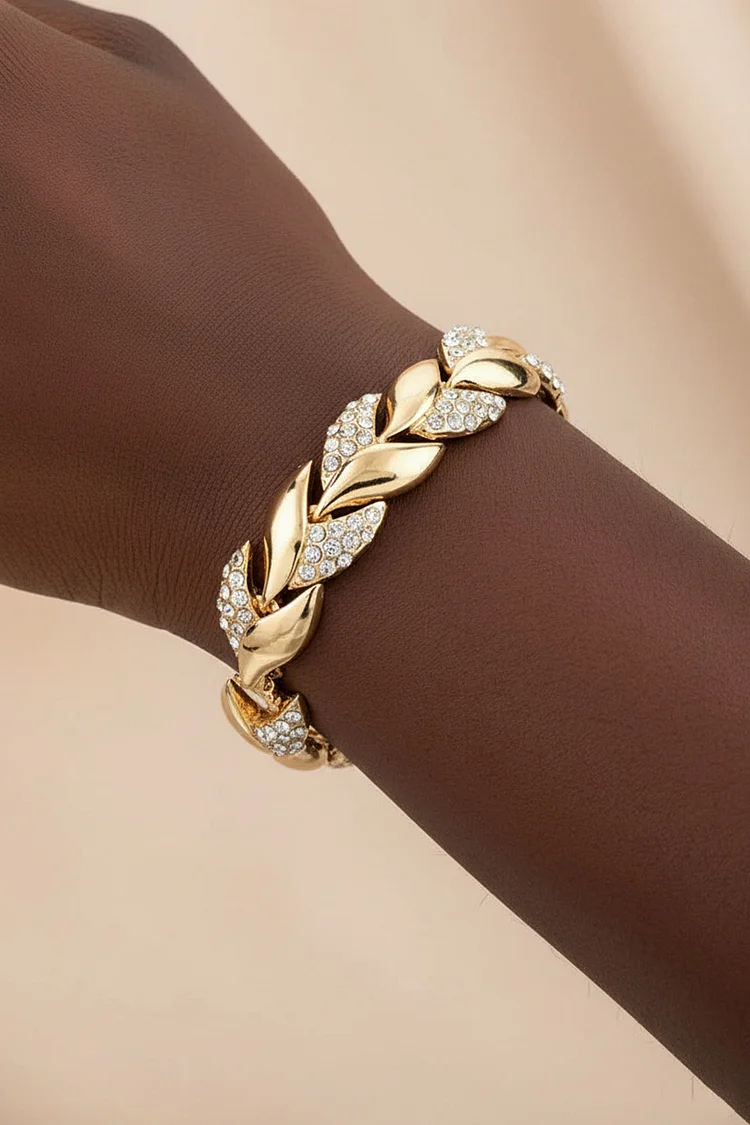 Fashion Leaf Rhinestone Adjustable Bracelet 2024 - Xpluswear
