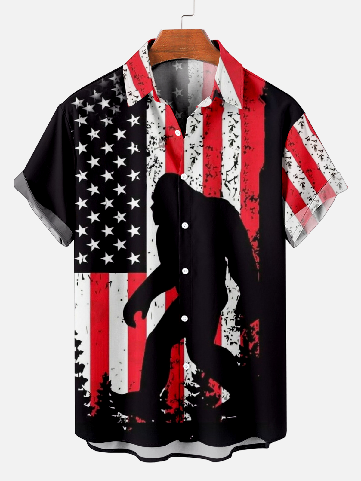 Men's Forest Monster Patriotic Short Sleeve Shirt PLUSCLOTHESMAN