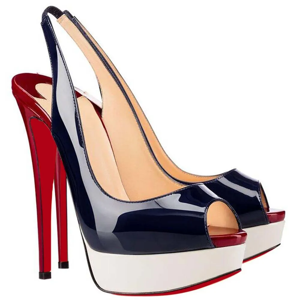 150mm Slingback Sandals Platforms Sky High Party Blue Burgundy Pumps-vocosishoes