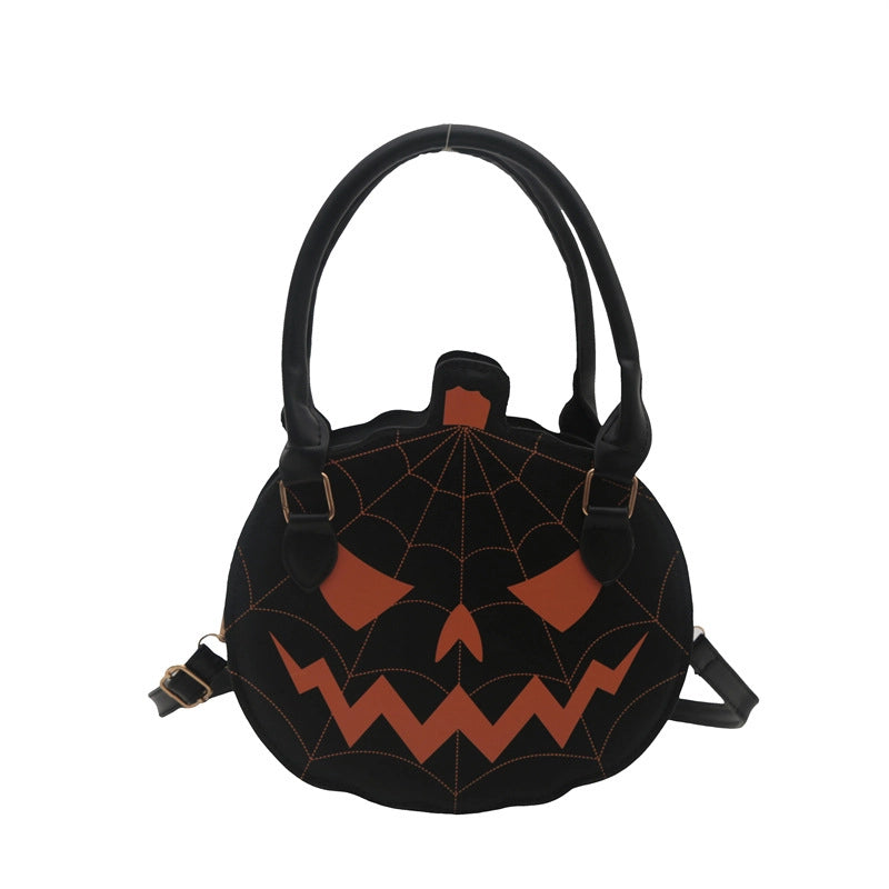 Halloween Women’s Pu Leather Pumpkin Vintage Style Classic Style Round Zipper Crossbody Bag