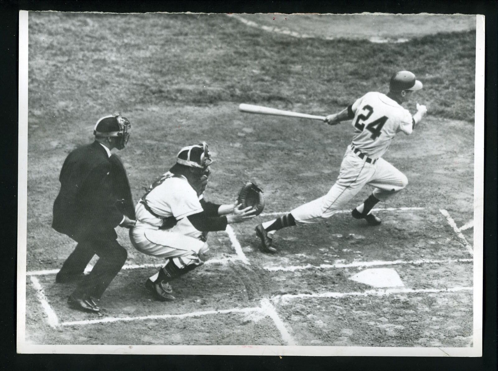 Frank Bolling action swinging 1957 Press Wire Photo Poster painting Detroit Tigers