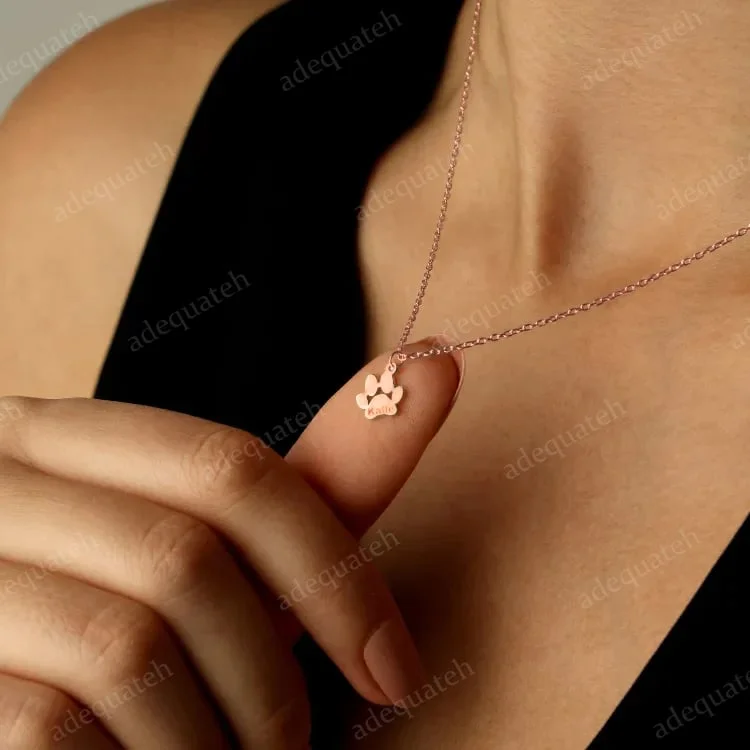Paw Print Name Necklace. Personalized Tiny Dog Paw Necklace. Minimalist Paw Necklace. Animal Necklace. Pet Necklace. Christmas Gif