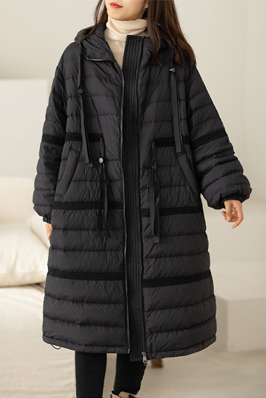 Plus Size-Women's Winter Hooded Long Down Jacket With White Duck Down