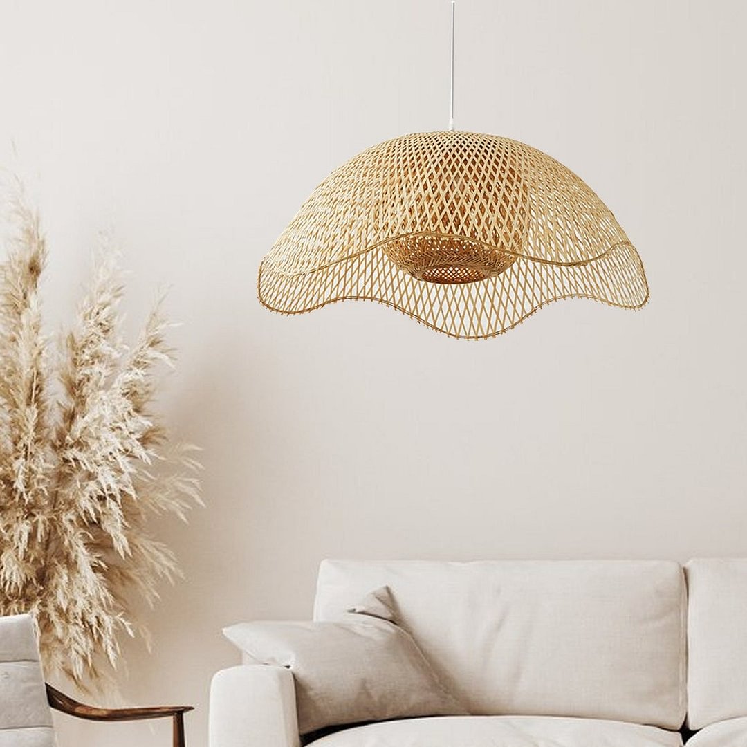 Bamboo Woven Flower Pendant Light Lampshade For Living Room