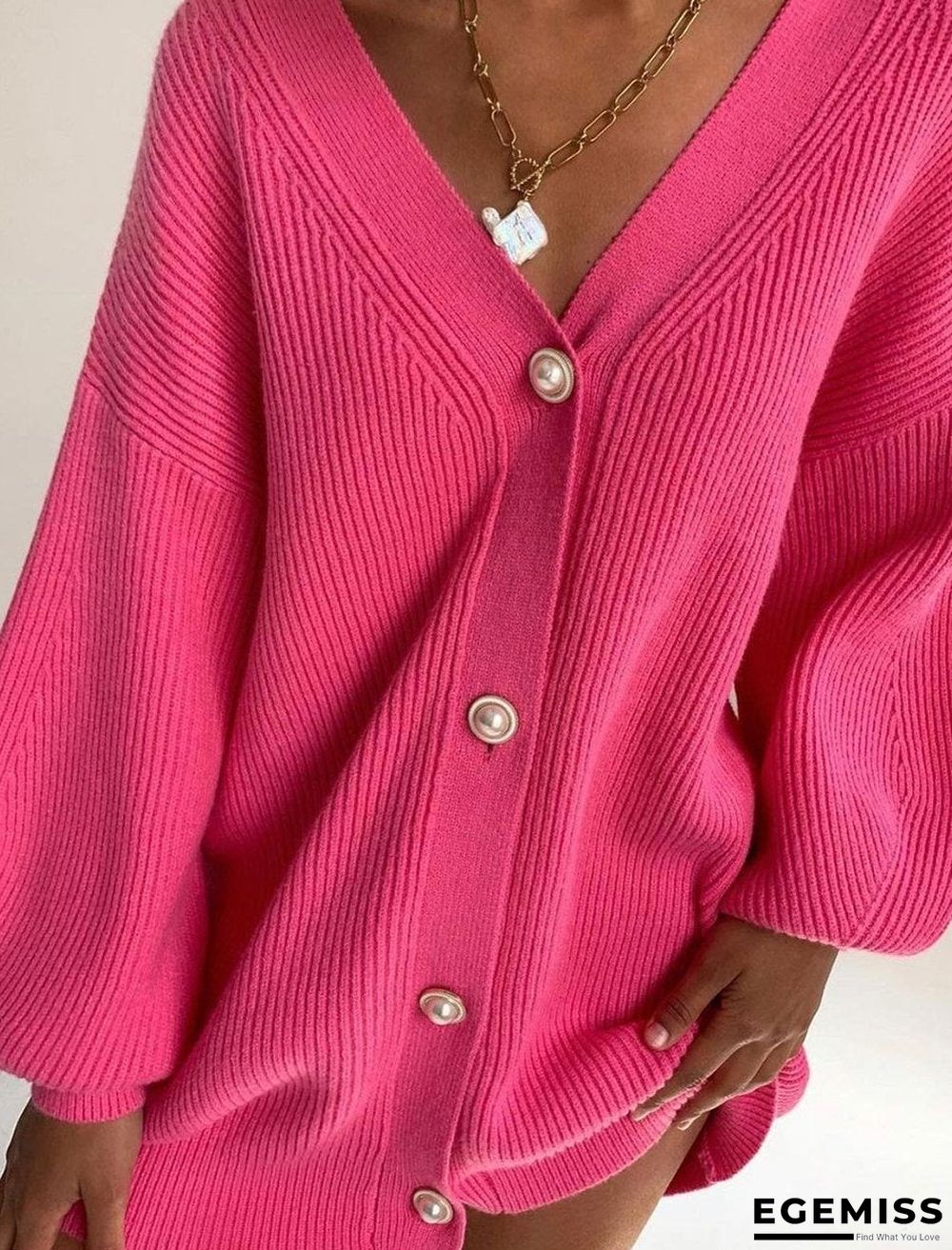 Casual Loose Solid Color Long-sleeved Button Sweater Cardigan | EGEMISS