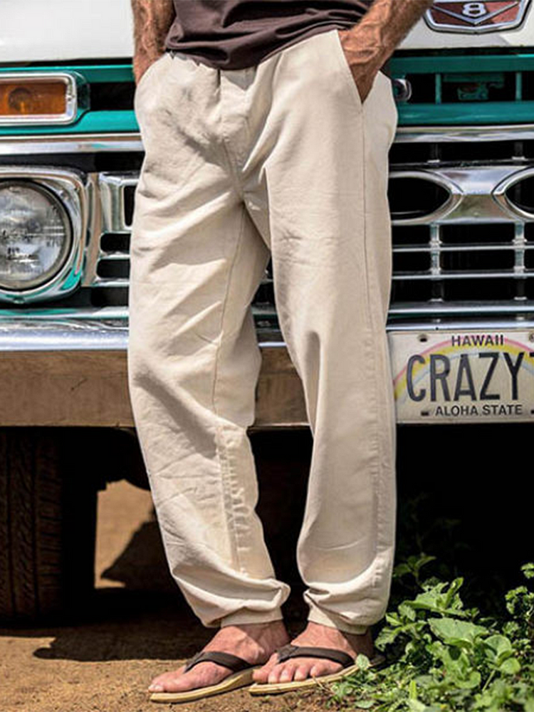 Men's casual elastic waist solid color trousers
