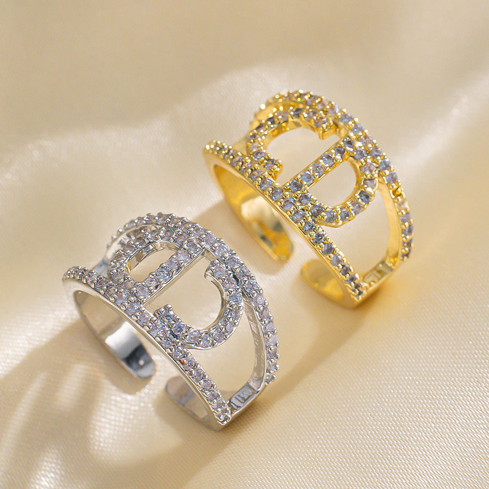 French Style Full Diamond Ring For Women Fashionable Open And Adjustable Super Flash Diamond Ring Simple And Trendy