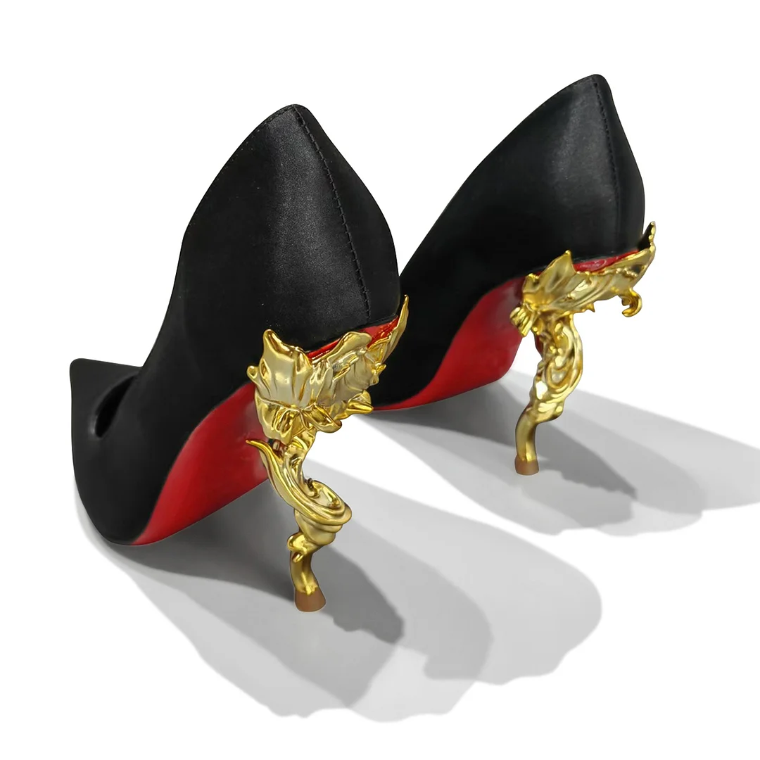 100mm Women's Heel Strappy Pumps Metal Heel Red Bottom Shoes-MERUMOTE