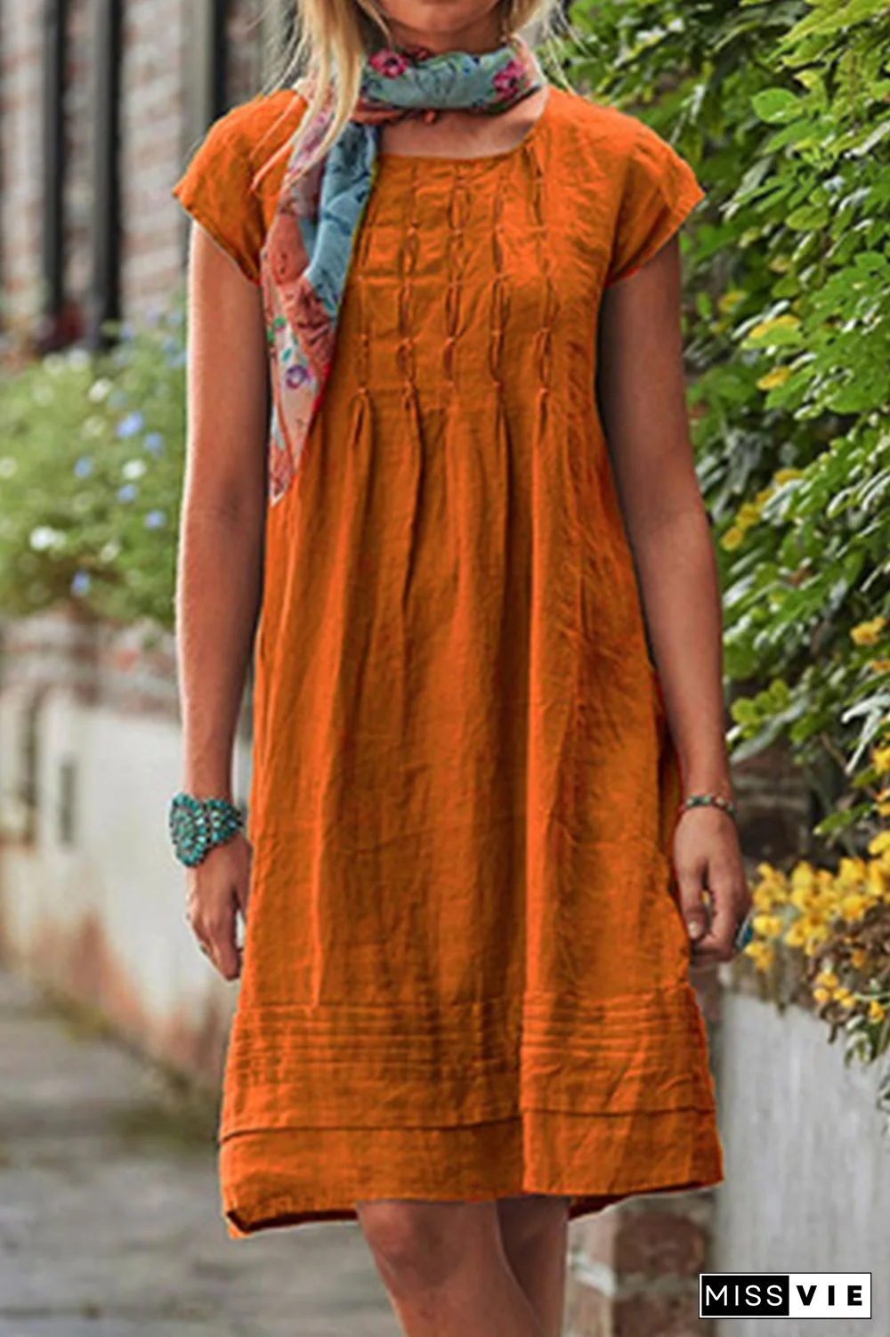 Elegant Solid Fold O Neck A Line Midi Dresses(6 Colors)