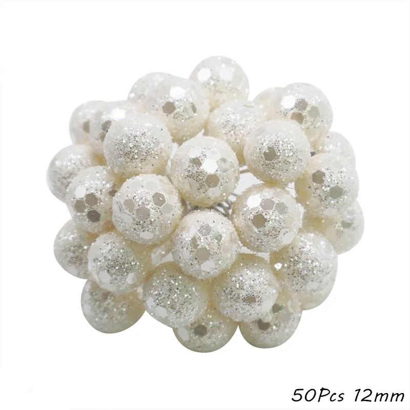 White Theme Artificial Flower Cherry Stamen Berries Bundle DIY Christmas Decoration Wedding Cake Gift Box Wreaths Xmas Decor