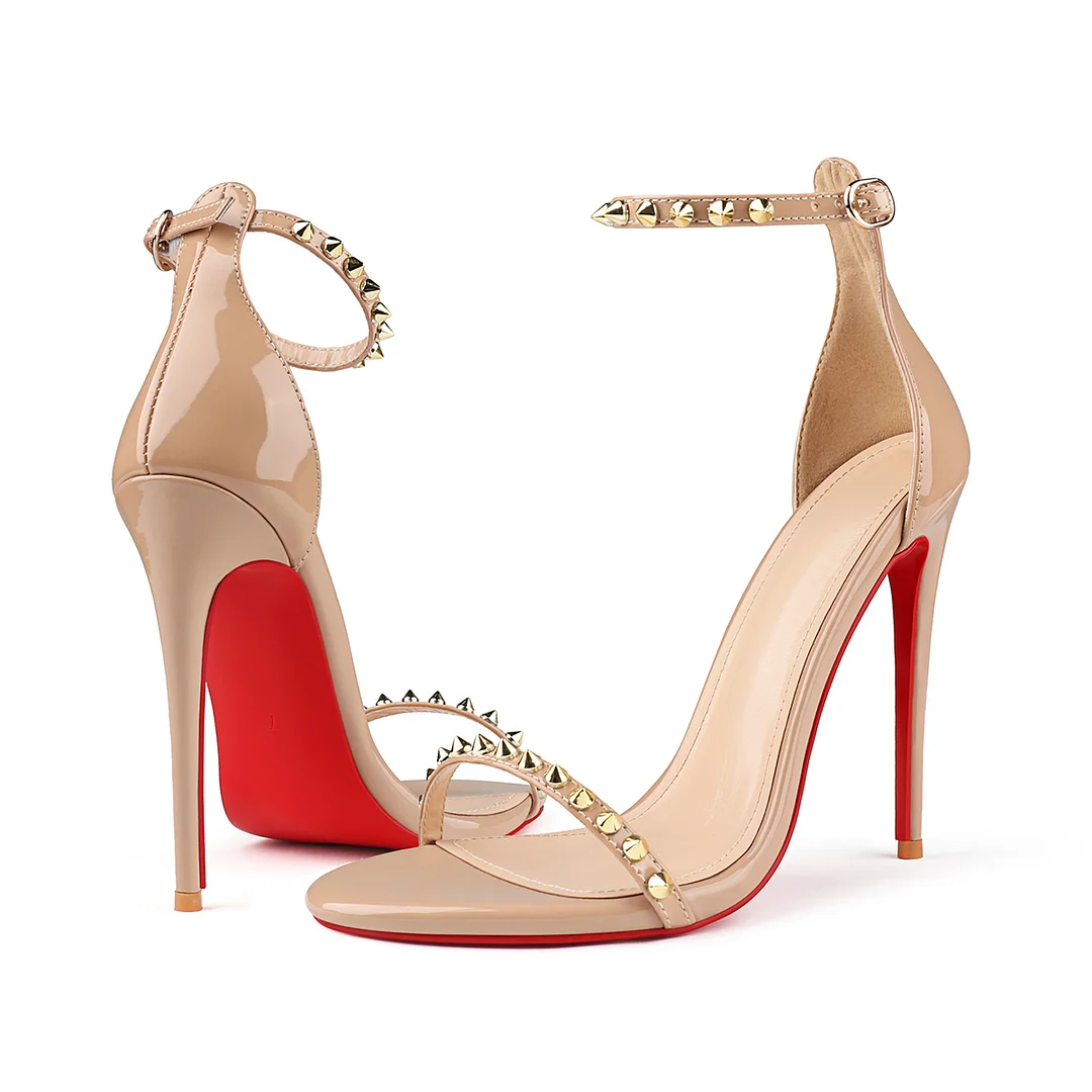 120mm Women's Pointed Toe Open Toe Ankle Strap Red Bottom Sandals Pumps Shoes-MERUMOTE