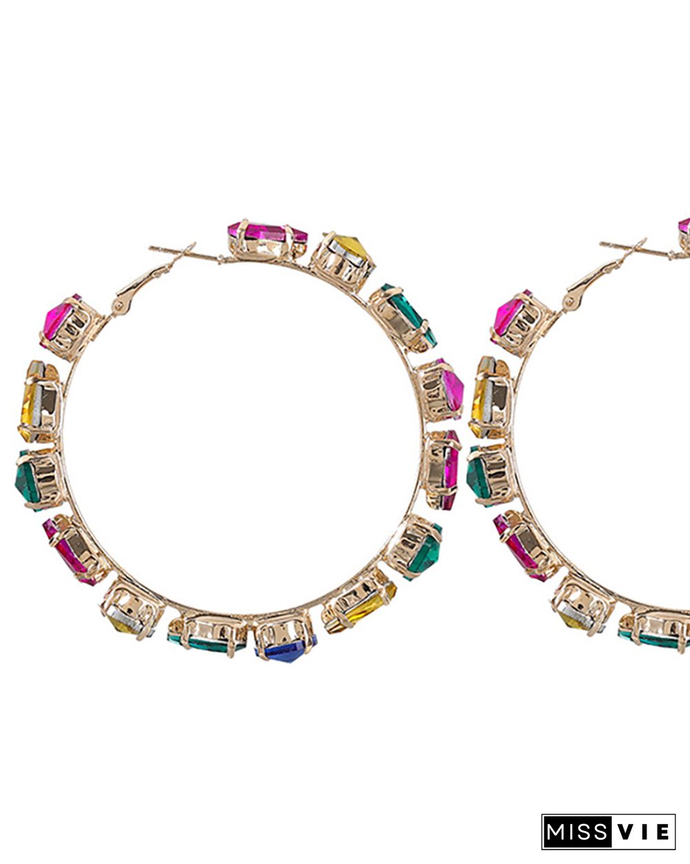 1Pair Waterdrop & Round Shaped Rhinestone Hoop Earrings