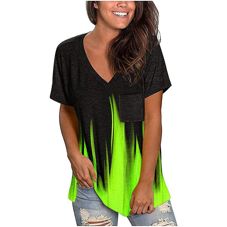 Luminous Print V-neck Loose T-Shirt